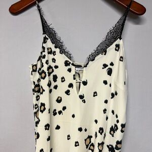 NWT, Karina Grimaldi Cream Animal Print Camisole with Black Lace trim. Size S